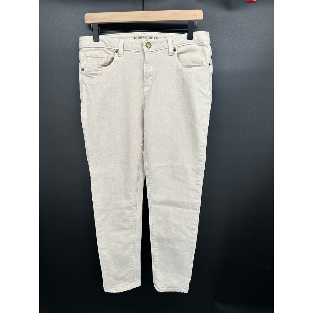 Michael Kors Skinny Jeans Womens 6 Cream Good Stretch Denim Designer 17910MK